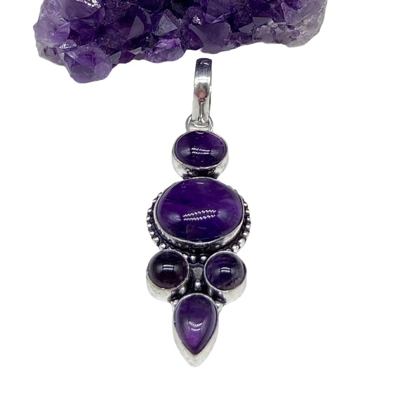 Artisan Jewelry - Amethyst Crystal Necklace Pendant Sterling Silver 925 Natural Stone Jewelry Gift